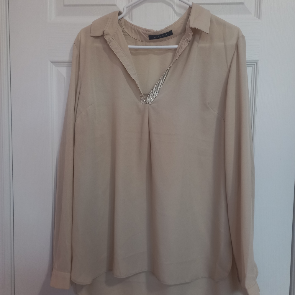 2/$25 Suzy Shier Beige Blouse with Collar Detail